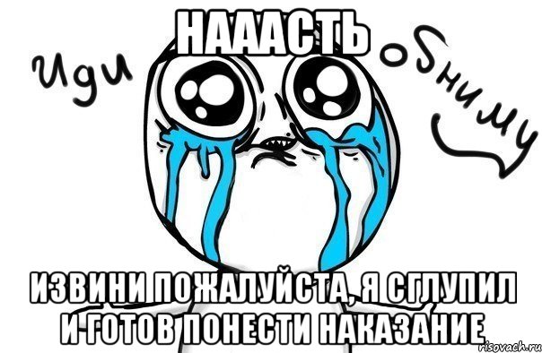 Нааасть Извини пожалуйста, я сглупил и готов понести наказание, Мем Иди обниму