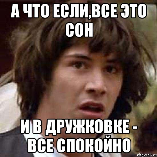 А ЧТО ЕСЛИ,ВСЕ ЭТО СОН И В ДРУЖКОВКЕ - ВСЕ СПОКОЙНО, Мем А что если (Киану Ривз)