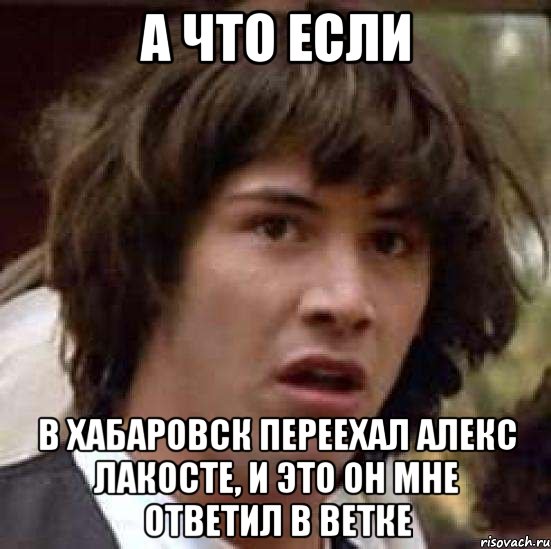 А ЧТО ЕСЛИ В ХАБАРОВСК ПЕРЕЕХАЛ АЛЕКС ЛАКОСТЕ, И ЭТО ОН МНЕ ОТВЕТИЛ В ВЕТКЕ, Мем А что если (Киану Ривз)