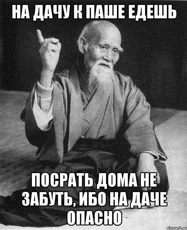 На дачу к Паше едешь посрать дома не забуть, ибо на даче опасно, Мем Монах-мудрец (сэнсей)