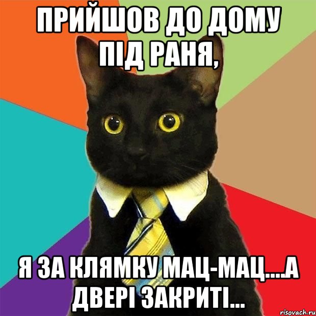 ПРИЙШОВ ДО ДОМУ ПІД РАНЯ, Я ЗА КЛЯМКУ МАЦ-МАЦ....А ДВЕРІ ЗАКРИТІ..., Мем  Кошечка