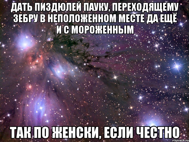 Дать пиздюлей пауку, переходящему зебру в неположенном месте да ещё и с мороженным Так по женски, если честно, Мем Космос