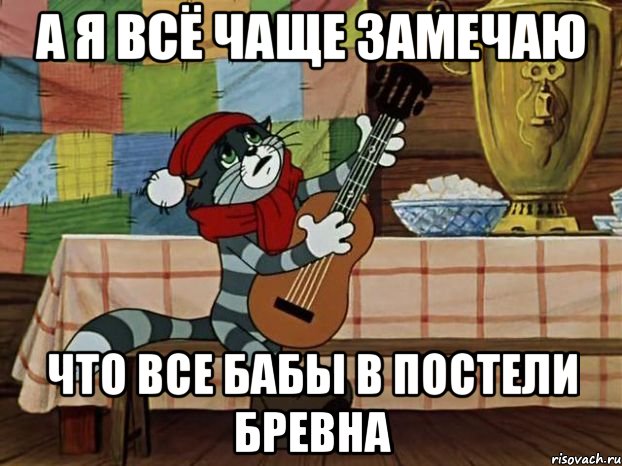 А я всё чаще замечаю Что все бабы в постели бревна, Мем Кот Матроскин с гитарой