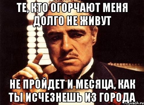 Те, кто огорчают меня долго не живут Не пройдет и месяца, как ты исчезнешь из города, Мем крестный отец