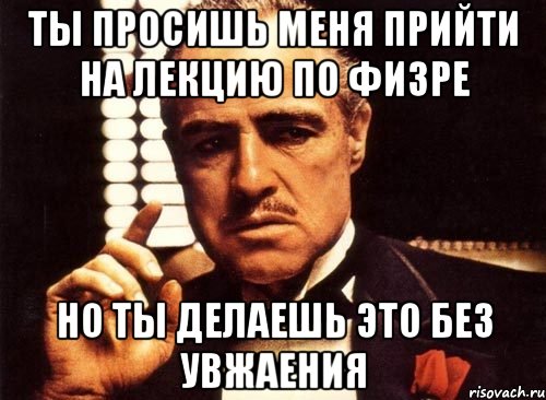 ты просишь меня прийти на лекцию по физре но ты делаешь это без увжаения, Мем крестный отец