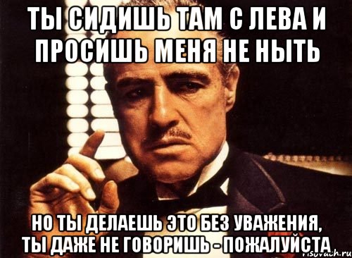 ты сидишь там с лева и просишь меня не ныть но ты делаешь это без уважения, ты даже не говоришь - пожалуйста, Мем крестный отец