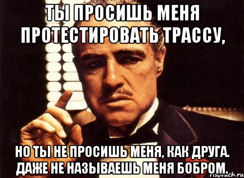 Ты просишь меня протестировать трассу, Но ты не просишь меня, как друга. Даже не называешь меня бобром., Мем крестный отец