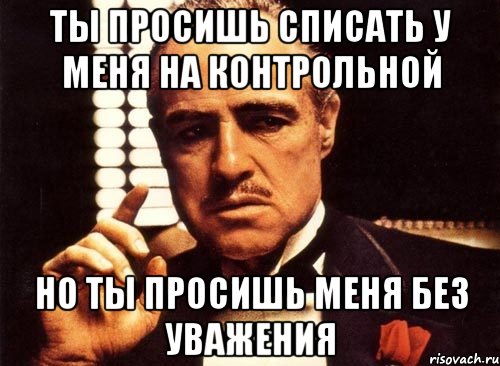 Ты просишь списать у меня на контрольной Но ты просишь меня без уважения, Мем крестный отец