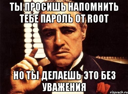 Ты просишь напомнить тебе пароль от root Но ты делаешь это без уважения, Мем крестный отец