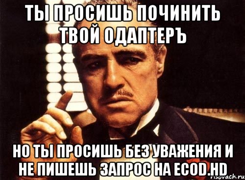 ты просишь починить твой одаптеръ но ты просишь без уважения и не пишешь запрос на ecod.hd, Мем крестный отец