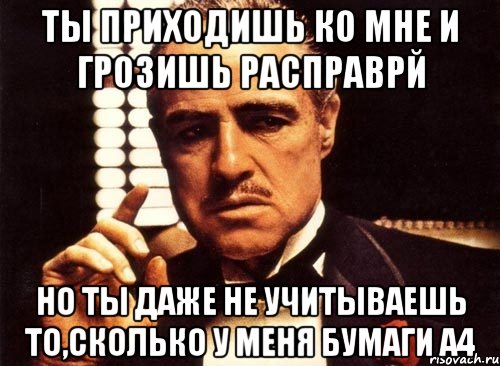 Ты приходишь ко мне и грозишь расправрй но ты даже не учитываешь то,сколько у меня бумаги А4, Мем крестный отец