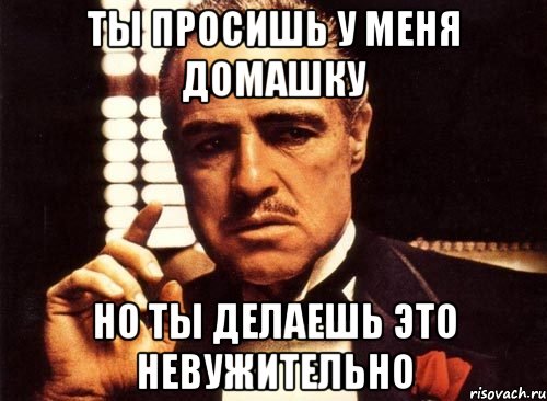 Ты просишь у меня домашку Но ты делаешь это невужительно, Мем крестный отец