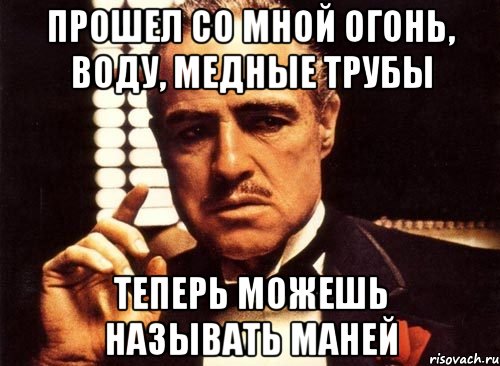 Прошел со мной огонь, воду, медные трубы теперь можешь называть Маней, Мем крестный отец