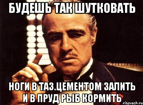 Будешь так шутковать Ноги в таз.цементом залить и в пруд рыб кормить, Мем крестный отец