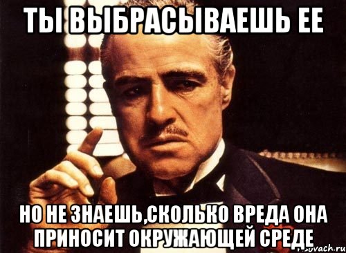 ты выбрасываешь ее но не знаешь,сколько вреда она приносит окружающей среде, Мем крестный отец