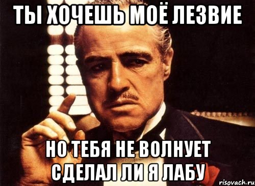 ТЫ ХОЧЕШЬ МОЁ ЛЕЗВИЕ НО ТЕБЯ НЕ ВОЛНУЕТ СДЕЛАЛ ЛИ Я ЛАБУ, Мем крестный отец