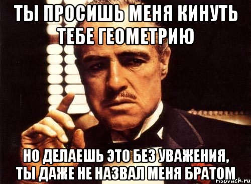 Ты просишь меня кинуть тебе геометрию Но делаешь это без уважения, ты даже не назвал меня братом, Мем крестный отец