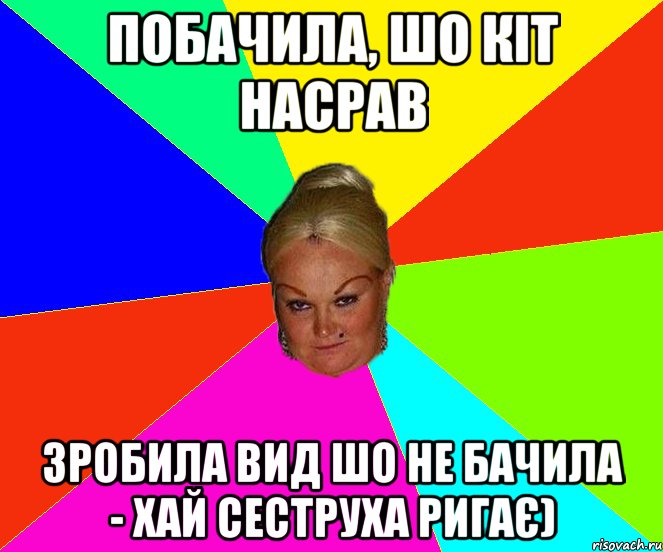 побачила, шо кіт насрав зробила вид шо не бачила - хай сеструха ригає)