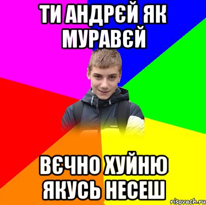 ТИ АНДРЄЙ ЯК МУРАВЄЙ ВЄЧНО ХУЙНЮ ЯКУСЬ НЕСЕШ