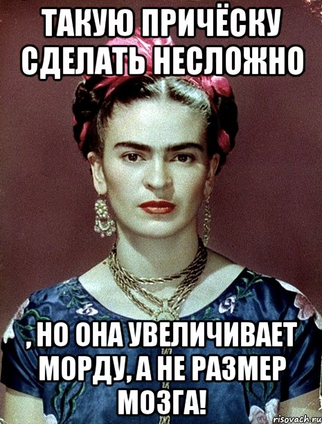 Такую причёску сделать несложно , но она увеличивает морду, а не размер мозга!, Мем Magdalena Carmen Frieda Kahlo Ca