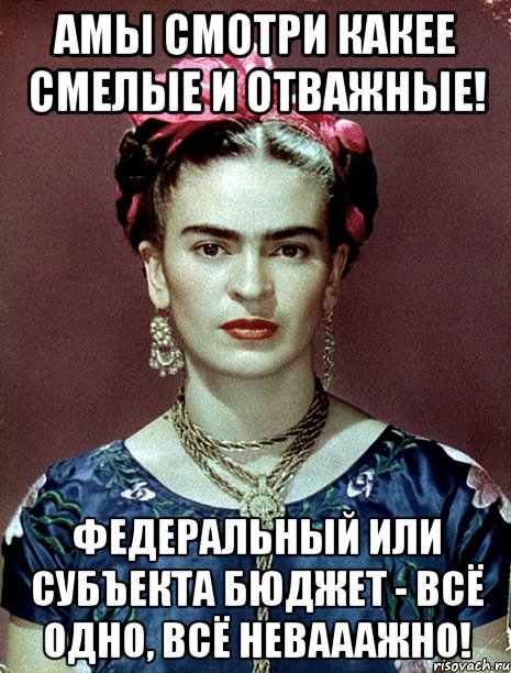АМЫ смотри какее смелые и отважные! Федеральный или субъекта бюджет - всё одно, всё невааажно!
