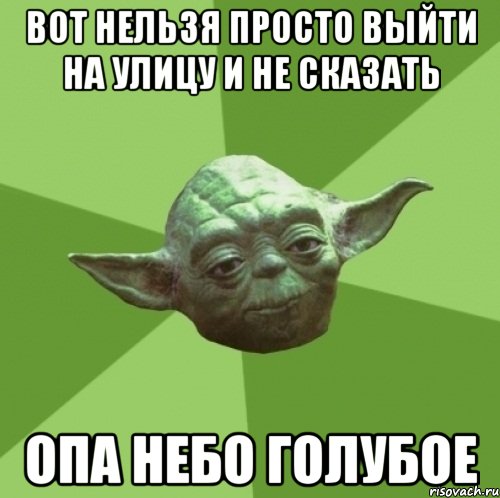 ВОТ НЕЛЬЗЯ ПРОСТО ВЫЙТИ НА УЛИЦУ И НЕ СКАЗАТЬ ОПА НЕБО ГОЛУБОЕ, Мем Мастер Йода