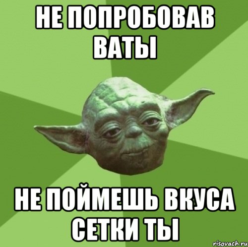 Не попробовав ваты не поймешь вкуса сетки ты, Мем Мастер Йода