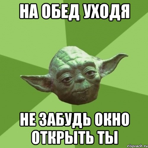 НА ОБЕД УХОДЯ НЕ ЗАБУДЬ ОКНО ОТКРЫТЬ ТЫ, Мем Мастер Йода