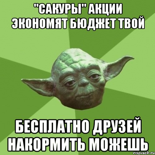 "Сакуры" акции экономят бюджет твой бесплатно друзей накормить можешь, Мем Мастер Йода