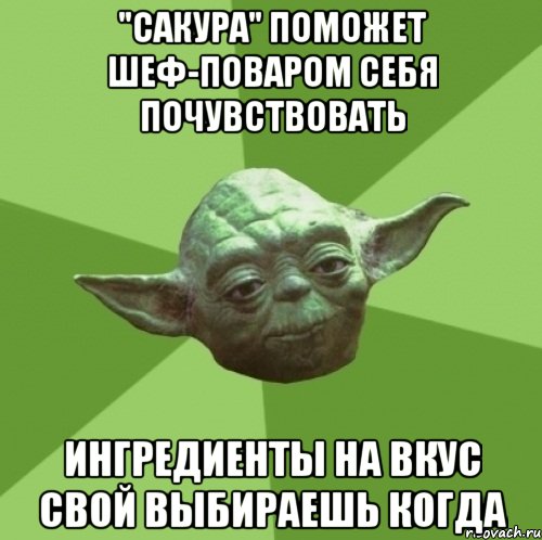 "Сакура" поможет шеф-поваром себя почувствовать ингредиенты на вкус свой выбираешь когда, Мем Мастер Йода
