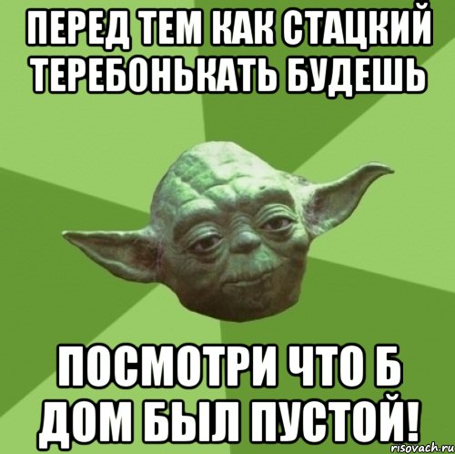 Перед тем как Стацкий теребонькать будешь Посмотри что б дом был пустой!, Мем Мастер Йода