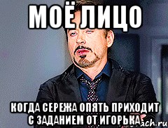 Моё лицо Когда Сережа опять приходит с заданием от Игорька