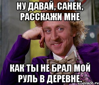 Ну давай, Санек, расскажи мне как ты не брал мой руль в деревне., Мем мое лицо