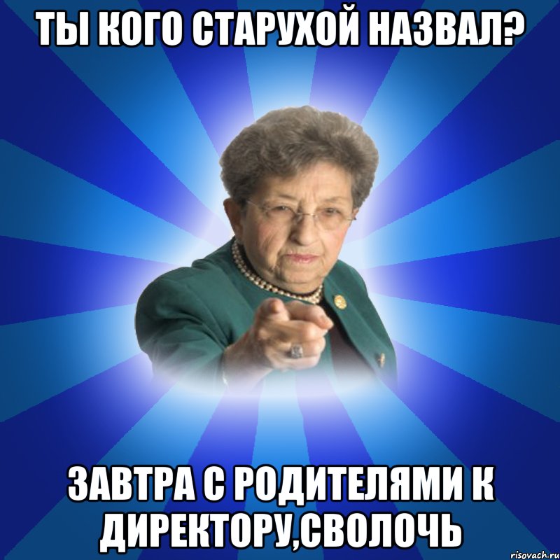 Ты кого старухой назвал? Завтра с родителями к директору,сволочь, Мем Наталья Ивановна