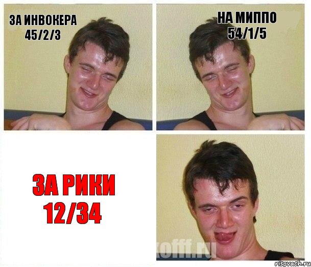 За Инвокера 45/2/3 На Миппо 54/1/5 За Рики 12/34