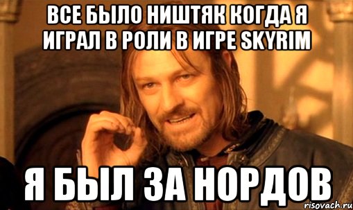 Все было ништяк когда я играл в роли в игре skyrim Я был за нордов, Мем Нельзя просто так взять и (Боромир мем)