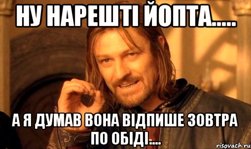 ну нарешті йопта..... а я думав вона відпише зовтра по обіді...., Мем Нельзя просто так взять и (Боромир мем)