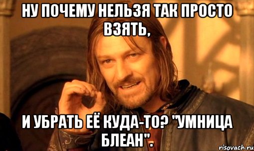 Ну почему нельзя так просто взять, и убрать её куда-то? "Умница блеан"., Мем Нельзя просто так взять и (Боромир мем)