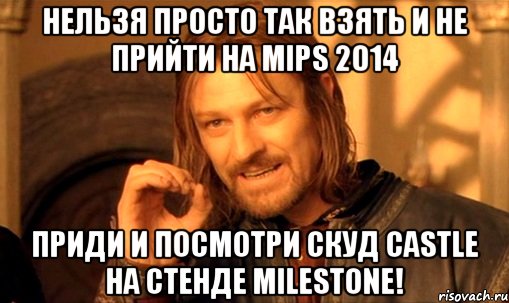 нельзя просто так взять и не прийти на MIPS 2014 приди и посмотри СКУД CASTLE на стенде Milestone!, Мем Нельзя просто так взять и (Боромир мем)