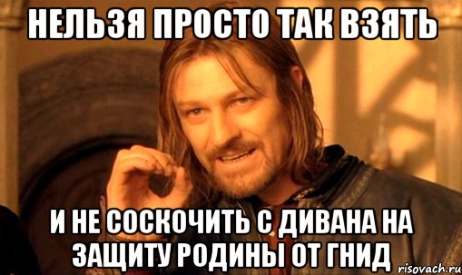 нельзя просто так взять и не соскочить с дивана на защиту Родины от гнид, Мем Нельзя просто так взять и (Боромир мем)