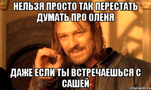 НЕЛЬЗЯ ПРОСТО ТАК ПЕРЕСТАТЬ ДУМАТЬ ПРО ОЛЕНЯ ДАЖЕ ЕСЛИ ТЫ ВСТРЕЧАЕШЬСЯ С САШЕЙ, Мем Нельзя просто так взять и (Боромир мем)