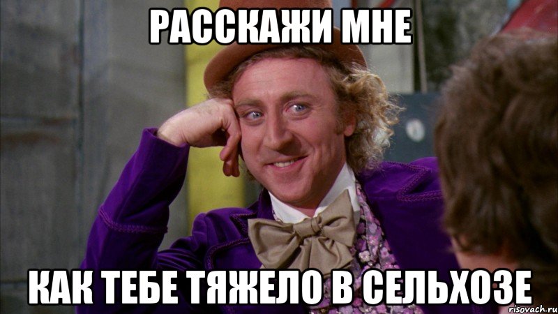 расскажи мне как тебе тяжело в сельхозе, Мем Ну давай расскажи (Вилли Вонка)