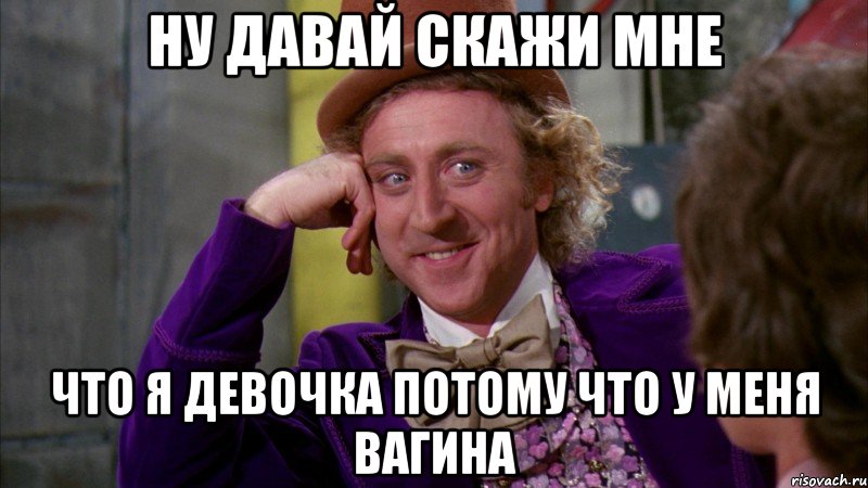 ну давай скажи мне что я девочка потому что у меня вагина, Мем Ну давай расскажи (Вилли Вонка)