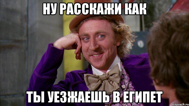 Ну расскажи как ты уезжаешь в египет, Мем Ну давай расскажи (Вилли Вонка)