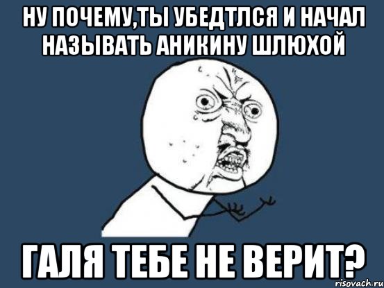 Ну почему,ты убедтлся и начал называть Аникину шлюхой Галя тебе не верит?, Мем Ну почему
