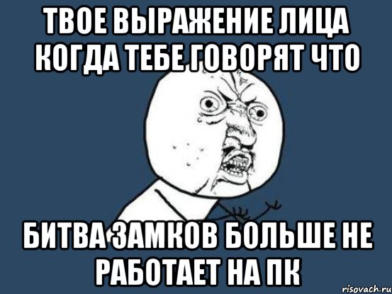 Твое выражение лица когда тебе говорят что битва замков больше не работает на пк, Мем Ну почему