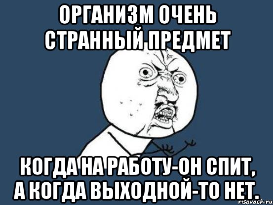 Организм очень странный предмет Когда на работу-он спит, а когда выходной-то нет., Мем Ну почему