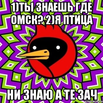 1)ты знаешь где Омск? 2)я птица ни знаю а те зач, Мем Омская птица