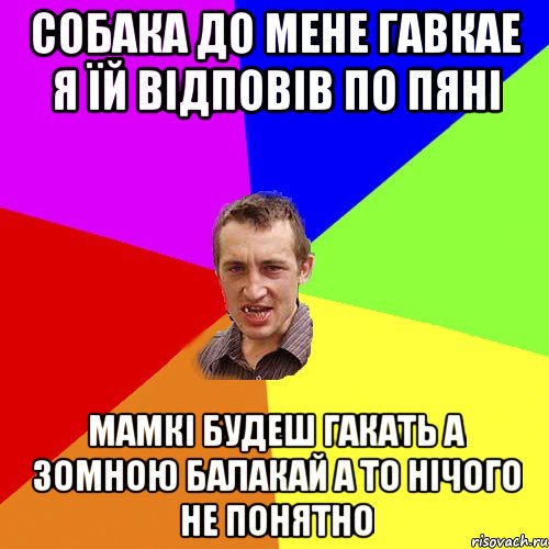 Собака до мене гавкае я їй відповів по пяні мамкі будеш гакать а зомною балакай а то нічого не понятно, Мем Чоткий паца