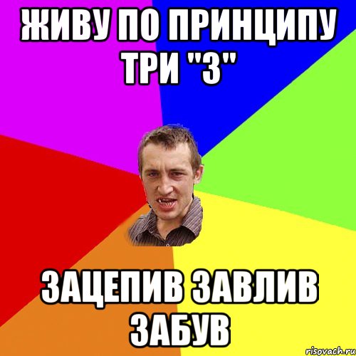 ЖИВУ ПО ПРИНЦИПУ ТРИ "З" ЗАЦЕПИВ ЗАВЛИВ ЗАБУВ, Мем Чоткий паца